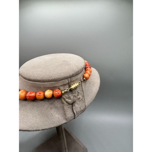 Sponge Coral Apple Coral Necklace Beaded Organic Natural Beads Graduated Strand - Picture 7 of 9
